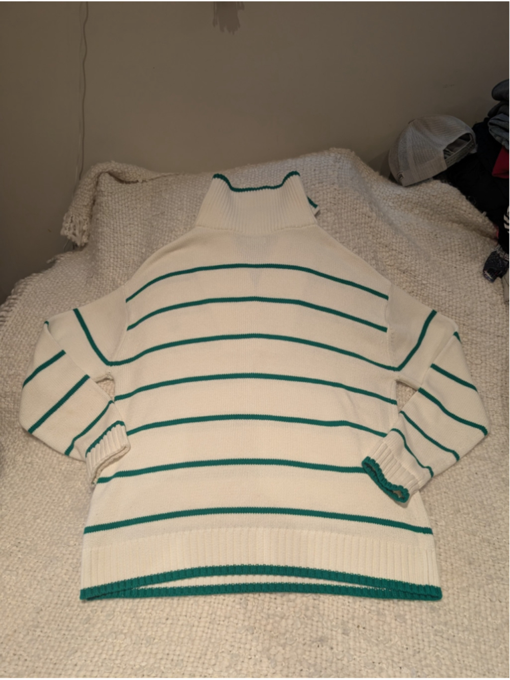 677 - United Colors of Benetton Women's L Cotton Striped Quarter Zip Sweater - Picture 3 of 11